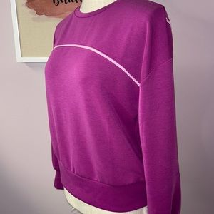 Sincerely Jules Small women’s long sleeve sweatshirt. Fuchsia w/ pink stripe